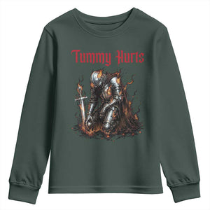 Tummy Hurts Youth Sweatshirt Funny Medieval Knight Dark Humor TS14 Dark Forest Green Print Your Wear