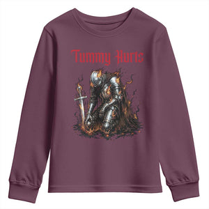 Tummy Hurts Youth Sweatshirt Funny Medieval Knight Dark Humor TS14 Maroon Print Your Wear