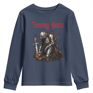 Tummy Hurts Youth Sweatshirt Funny Medieval Knight Dark Humor TS14 Navy Print Your Wear