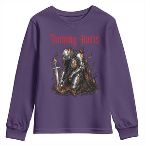 Tummy Hurts Youth Sweatshirt Funny Medieval Knight Dark Humor TS14 Purple Print Your Wear
