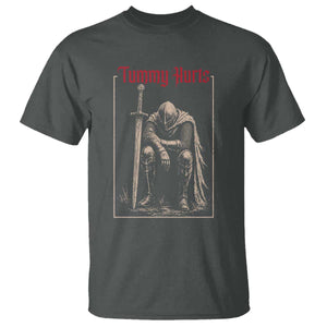 Tummy Hurts T Shirt Funny Medieval Knight Dark Meme TS14 Dark Heather Print Your Wear