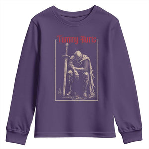 Tummy Hurts Youth Sweatshirt Funny Medieval Knight Dark Meme TS14 Purple Print Your Wear