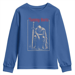 Tummy Hurts Youth Sweatshirt Funny Medieval Knight Dark Meme TS14 Royal Blue Print Your Wear