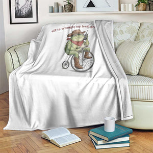 Off to Wrangle My Feral Grandkids Throw Blanket Funny Cowboy Frog Grandpa Western Meme TS14 Print Your Wear