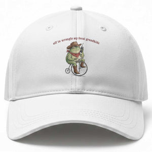 Off to Wrangle My Feral Grandkids Baseball Cap Funny Cowboy Frog Grandpa Western Meme TS14 Print Your Wear