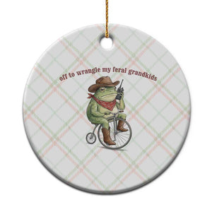Off to Wrangle My Feral Grandkids Ceramic Ornament Funny Cowboy Frog Grandpa Western Meme TS14 1pc Christmas Plaid Print Your Wear