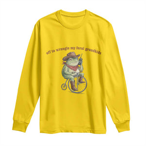 Off to Wrangle My Feral Grandkids Long Sleeve Shirt Funny Cowboy Frog Grandpa Western Meme