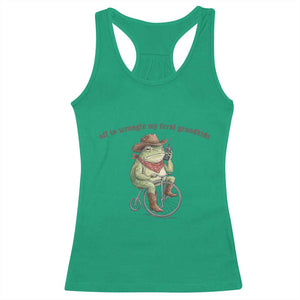 Off to Wrangle My Feral Grandkids Racerback Tank Top Funny Cowboy Frog Grandpa Western Meme