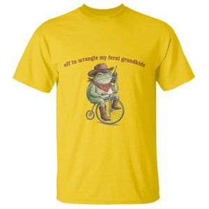 Off to Wrangle My Feral Grandkids T Shirt Funny Cowboy Frog Grandpa Western Meme TS14 Daisy Print Your Wear