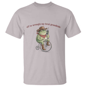 Off to Wrangle My Feral Grandkids T Shirt Funny Cowboy Frog Grandpa Western Meme TS14 Ice Gray Print Your Wear