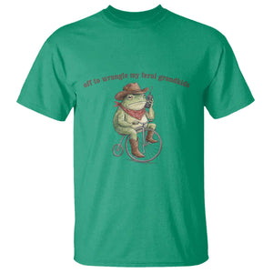 Off to Wrangle My Feral Grandkids T Shirt Funny Cowboy Frog Grandpa Western Meme TS14 Irish Green Print Your Wear