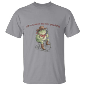 Off to Wrangle My Feral Grandkids T Shirt Funny Cowboy Frog Grandpa Western Meme TS14 Sport Gray Print Your Wear