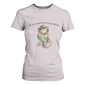 Off to Wrangle My Feral Grandkids T Shirt For Women Funny Cowboy Frog Grandpa Western Meme TS14 Ice Gray Print Your Wear