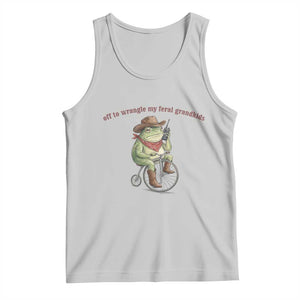 Off to Wrangle My Feral Grandkids Tank Top Funny Cowboy Frog Grandpa Western Meme TS14 Ash Print Your Wear