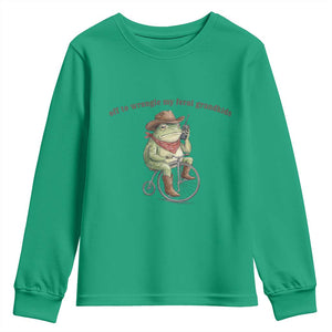 Off to Wrangle My Feral Grandkids Youth Sweatshirt Funny Cowboy Frog Grandpa Western Meme