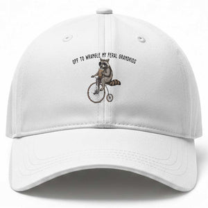 Off To Wranglin My Feral Grandkids Baseball Cap Funny Raccoon Grandpa Father's Day Gift