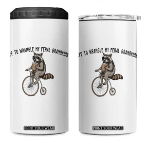 Off To Wranglin My Feral Grandkids 4 in 1 Can Cooler Tumbler Funny Raccoon Grandpa Father's Day Gift