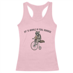 Off To Wranglin My Feral Grandkids Racerback Tank Top Funny Raccoon Grandpa Father's Day Gift TS14 Light Pink Print Your Wear