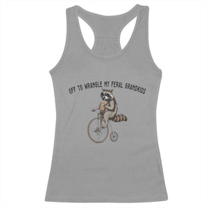 Off To Wranglin My Feral Grandkids Racerback Tank Top Funny Raccoon Grandpa Father's Day Gift TS14 Sport Gray Print Your Wear