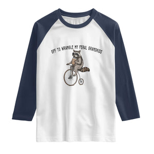 Off To Wranglin My Feral Grandkids Raglan Shirt Funny Raccoon Grandpa Father's Day Gift TS14 White Navy Print Your Wear