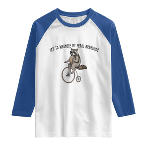 Off To Wranglin My Feral Grandkids Raglan Shirt Funny Raccoon Grandpa Father's Day Gift TS14 White Royal Print Your Wear