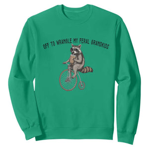Off To Wranglin My Feral Grandkids Sweatshirt Funny Raccoon Grandpa Father's Day Gift TS14 Irish Green Print Your Wear