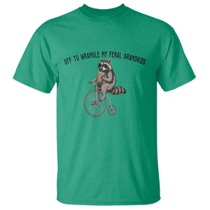 Off To Wranglin My Feral Grandkids T Shirt Funny Raccoon Grandpa Father's Day Gift TS14 Irish Green Print Your Wear