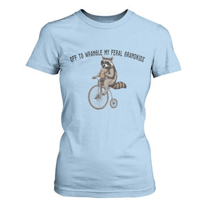 Off To Wranglin My Feral Grandkids T Shirt For Women Funny Raccoon Grandpa Father's Day Gift TS14 Light Blue Print Your Wear