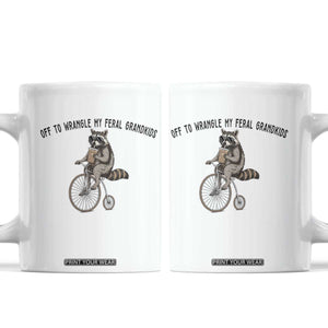Off To Wranglin My Feral Grandkids Coffee Mug Funny Raccoon Grandpa Father's Day Gift