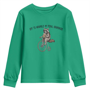 Off To Wranglin My Feral Grandkids Youth Sweatshirt Funny Raccoon Grandpa Father's Day Gift TS14 Irish Green Print Your Wear