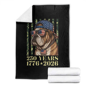 250 Years America Anniversary Throw Blanket Military Bulldog American Flag Camo