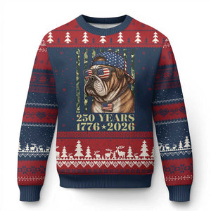 250 Years America Anniversary Ugly Christmas Sweater Military Bulldog American Flag Camo