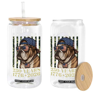 250 Years America Anniversary Glass Can Military Bulldog American Flag Camo