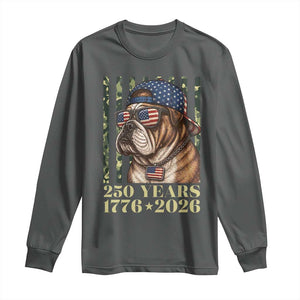 250 Years America Anniversary Long Sleeve Shirt Military Bulldog American Flag Camo
