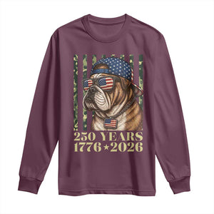 250 Years America Anniversary Long Sleeve Shirt Military Bulldog American Flag Camo