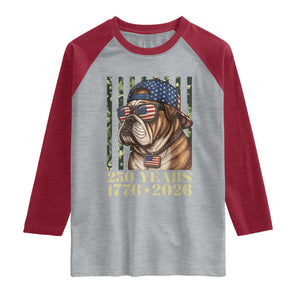 250 Years America Anniversary Raglan Shirt Military Bulldog American Flag Camo