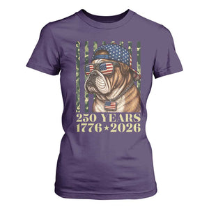 250 Years America Anniversary T Shirt For Women Military Bulldog American Flag Camo