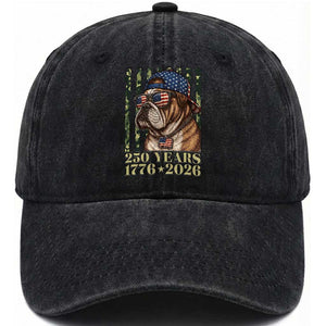250 Years America Anniversary Washed Cotton Baseball Cap Military Bulldog American Flag Camo