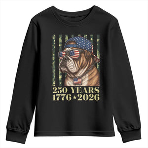 250 Years America Anniversary Youth Sweatshirt Military Bulldog American Flag Camo