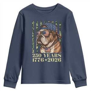 250 Years America Anniversary Youth Sweatshirt Military Bulldog American Flag Camo