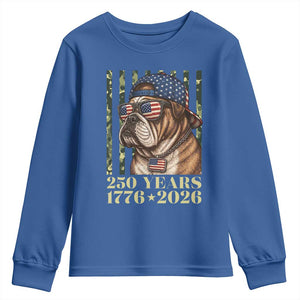 250 Years America Anniversary Youth Sweatshirt Military Bulldog American Flag Camo