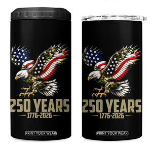 250 Years America Anniversary 4 in 1 Can Cooler Tumbler Military Eagle American Flag Camo