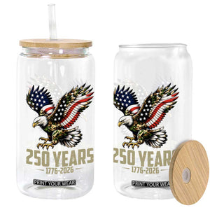 250 Years America Anniversary Glass Can Military Eagle American Flag Camo