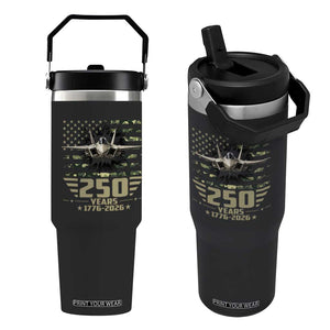 250 Years Anniversary Flip Straw Tumbler Patriotic Jet Fighter US Flag Camo