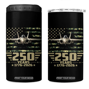 250 Years Anniversary 4 in 1 Can Cooler Tumbler Patriotic Jet Fighter US Flag Camo
