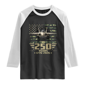 250 Years Anniversary Raglan Shirt Patriotic Jet Fighter US Flag Camo