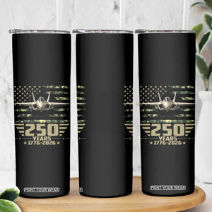 250 Years Anniversary Skinny Tumbler Patriotic Jet Fighter US Flag Camo