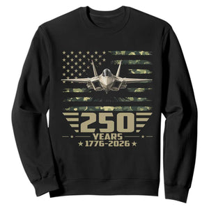 250 Years Anniversary Sweatshirt Patriotic Jet Fighter US Flag Camo