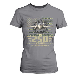 250 Years Anniversary T Shirt For Women Patriotic Jet Fighter US Flag Camo