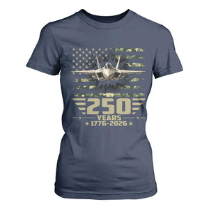 250 Years Anniversary T Shirt For Women Patriotic Jet Fighter US Flag Camo
